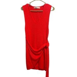 Free People Beach Poppy Sweater Mini Dress Bold Red XS Knit Faux Wrap Coastal